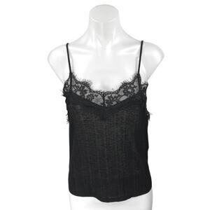 Zara Women's Black Floral Lace Ribbed Knit Slip Cami Camisole Tank Top Size S